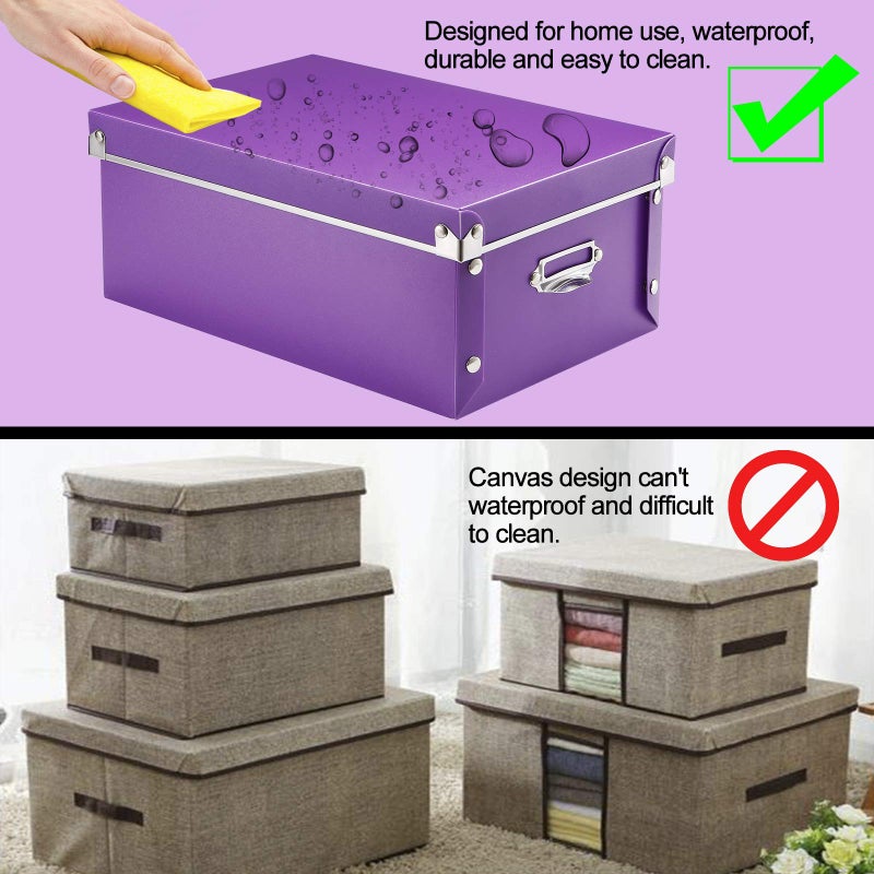 SEEKIND Storage Box, Decorative Storage Bins with Lid,3 in 1 Set,Press-Stud Fastening,Moisture-proof,Foldable for Space Saving Storage,for Clothes, Cosmetic,Blankets (Purple) - Image 3